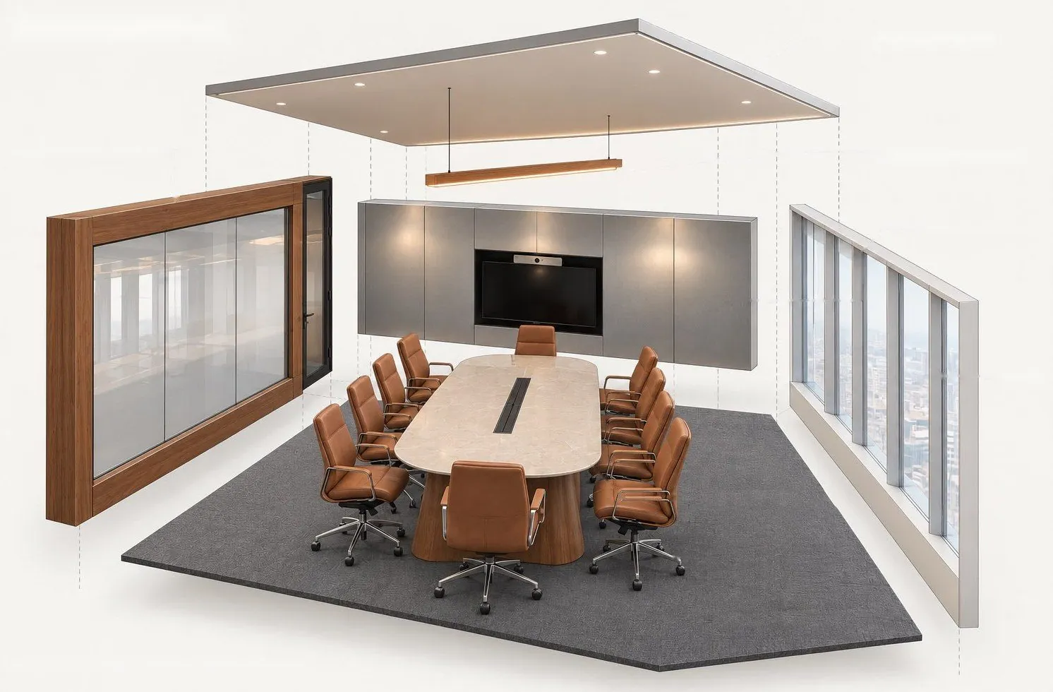 Cut-away axonometric of the meeting room