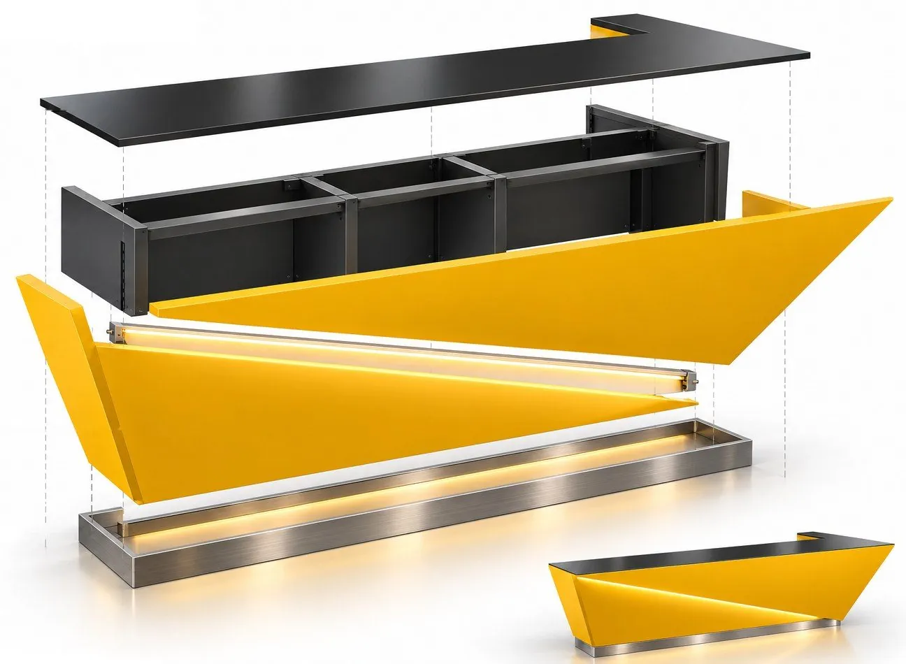 Exploded view of the reception desk build-up