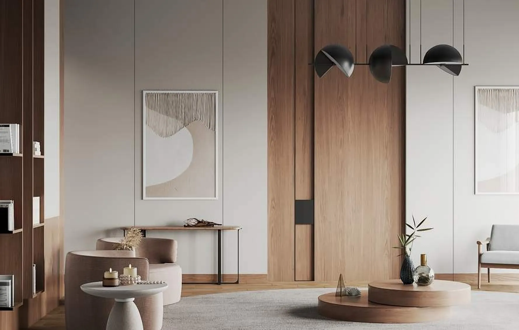 Sitting area with timber panelling