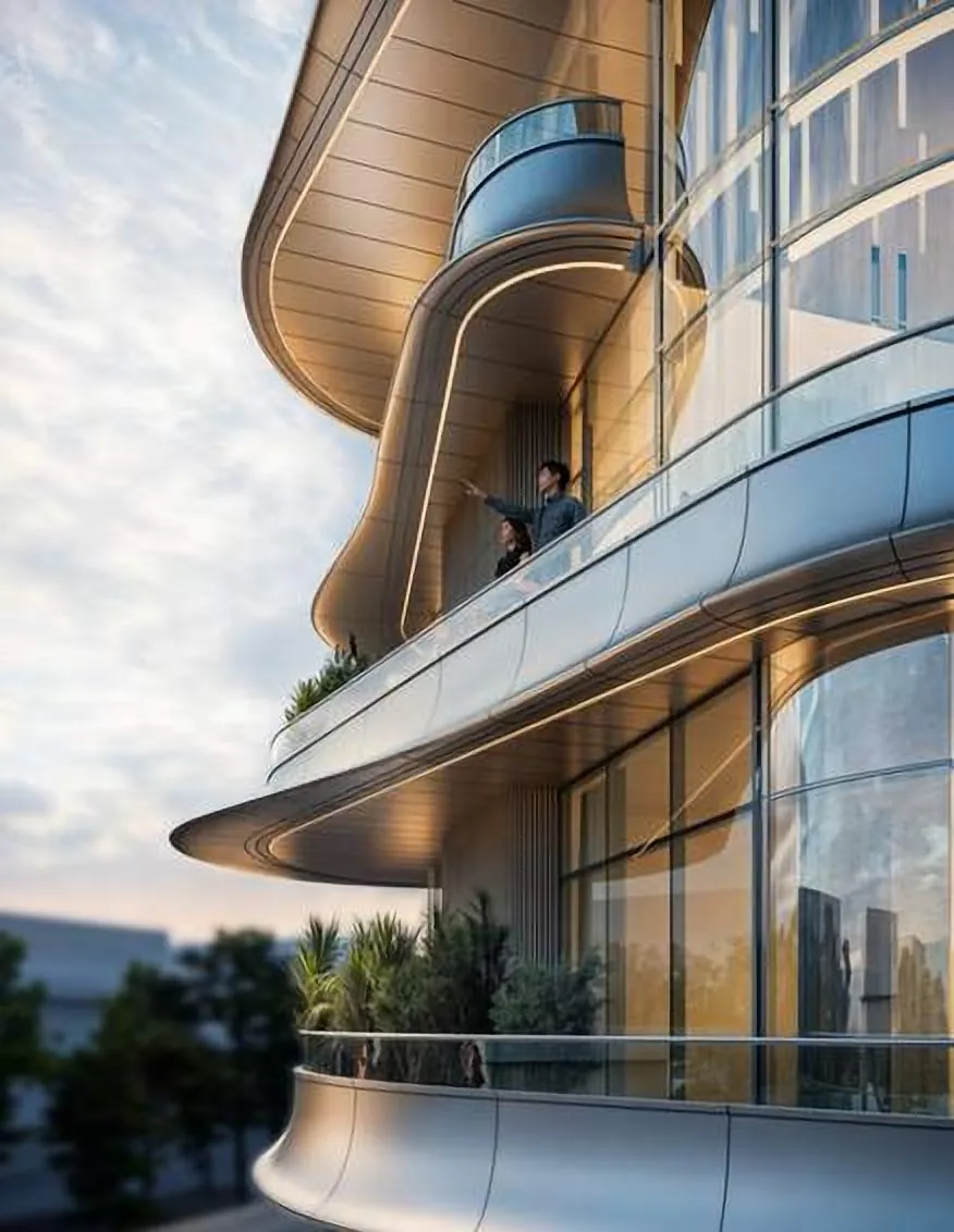 Looking up at overlapping curved slabs