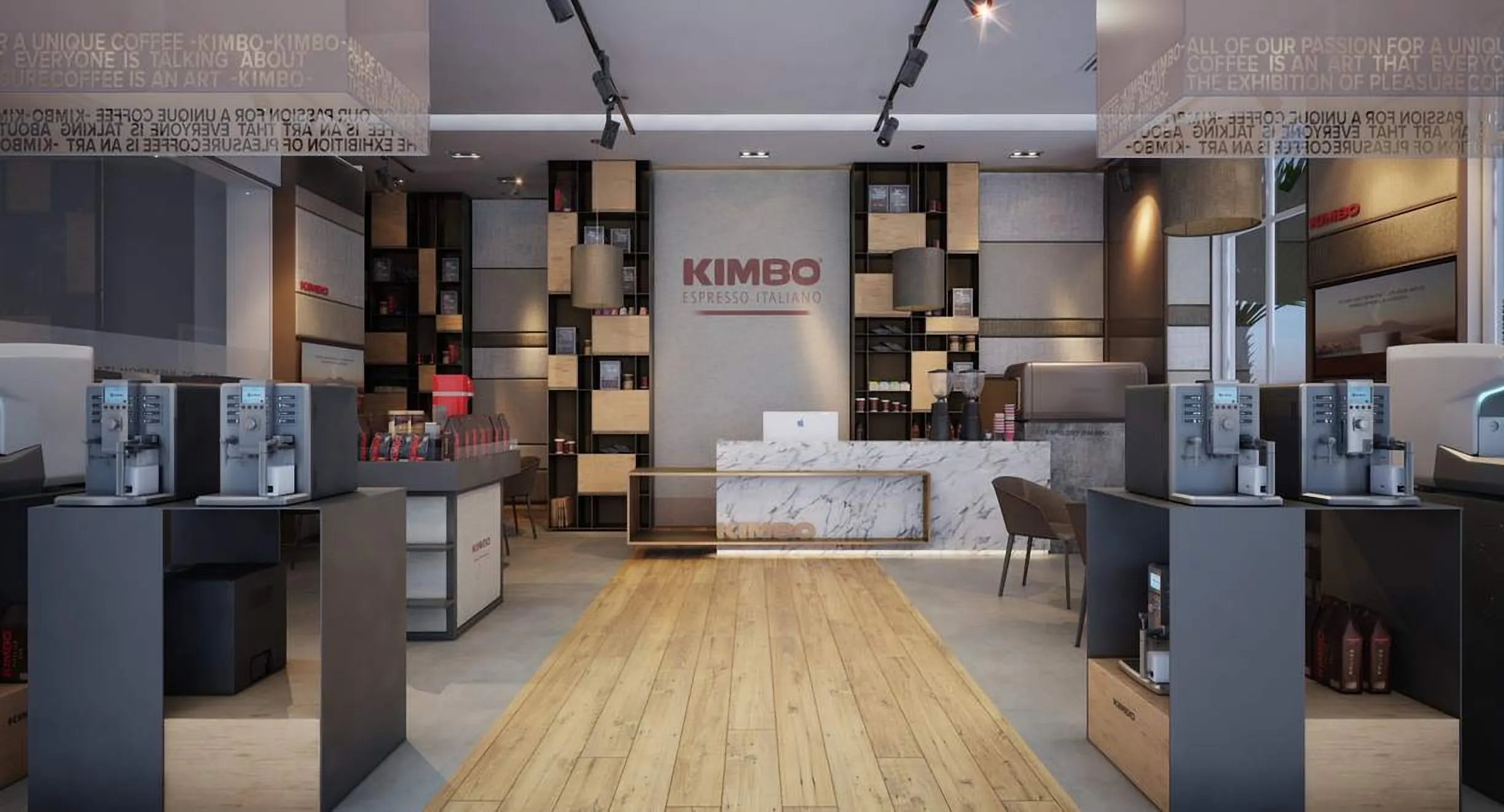 Showroom with shelving and a central counter